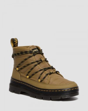 Antique Olive Dr Martens Combs - Padded Casual Boots (Rubberised Leather+Warm Quilted) Boots | NO29-T9LF