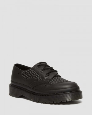 Black/Black/White Dr Martens 1461 Bex Ripstop Grid Oxford Shoes (Sorento+Grip Ripstop) Platforms | PY57-C1RT