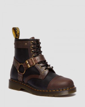 Black/Brown Dr Martens 1460 WB Mad Max Leather Lace Up Boots (Old Harness) Boots | VF54-S4KP