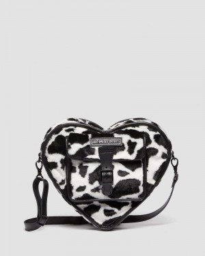 Black+White Dr Martens Heart Shaped Faux Fur Cow Print Backpack (Cow Print + Kiev) Bags & Backpacks | LU30-R0XV