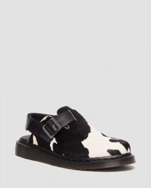 Black/White Dr Martens Jorge II Hair-on Animal Print Slingback Mules (Hair On + Atlas) Sandals | UQ44-S7US