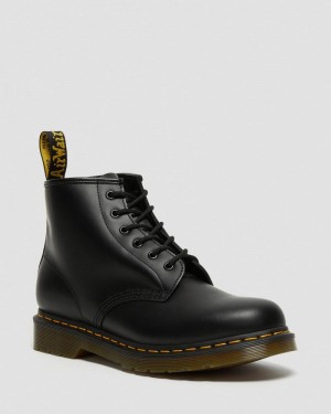 Black Dr Martens 101 Yellow Stitch Smooth Leather Ankle Boots (Smooth Leather) Boots | DG00-O9LW