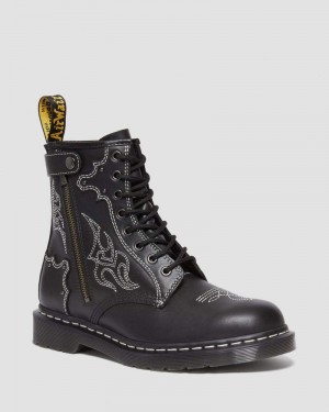 Black Dr Martens 1460 Gothic Americana Leather Lace Up Boots (Wanama) Boots | FO30-Z8PM