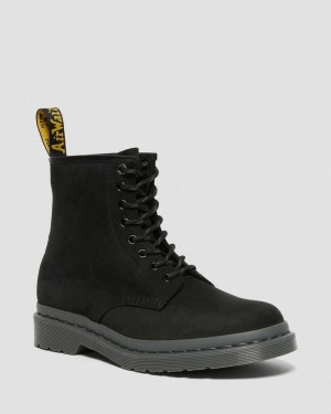 Black Dr Martens 1460 Mono Milled Nubuck Leather Lace Up Boots (Milled Nubuck Wp) Boots | VQ48-O6OI