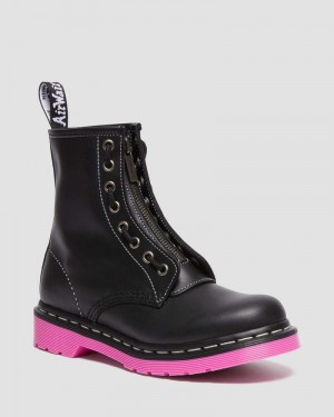 Black Dr Martens 1460 Pink Sole Wanama Leather Jungle Zip Boots (Wanama) Boots | BL42-D8CP