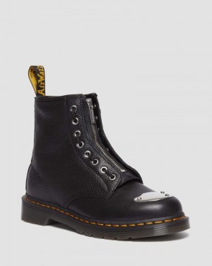 Black Dr Martens 1460 Toe Plate Lunar Leather Jungle Zip Boots (Milled Nappa) Boots | KA34-M2BG