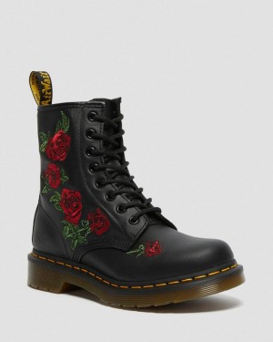 Black Dr Martens 1460 Vonda Floral Leather Lace Up Boots (Softy T) Boots | KS20-Y9MI