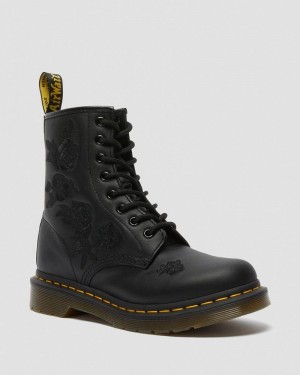 Black Dr Martens 1460 Vonda Mono - Floral Boots (Softy T) Boots | CH21-O3NA