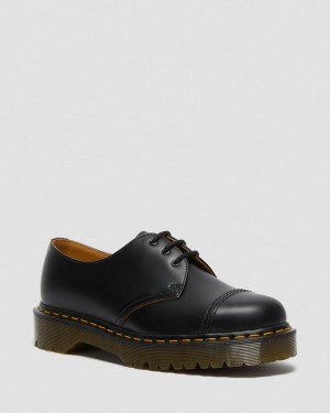 Black Dr Martens 1461 Bex Made in England Toe Cap Oxford Shoes (Vintage Smooth) Platforms | GA57-C3GX