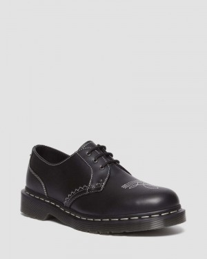 Black Dr Martens 1461 Gothic Americana Leather Oxford Shoes (Wanama) Shoes | NH64-S7DZ