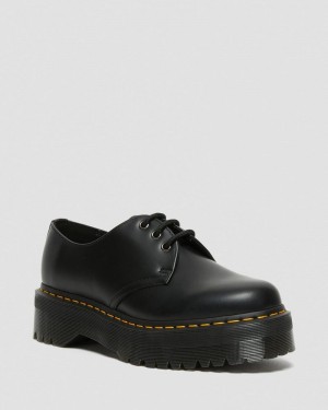 Black Dr Martens 1461 Smooth Leather Platform Shoes (Polished Smooth) Platforms Shoes | FP68-J8SI