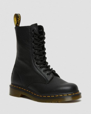 Black Dr Martens 1490 Virginia Leather Mid Calf Boots (Virginia) Boots | WQ80-Y5YU