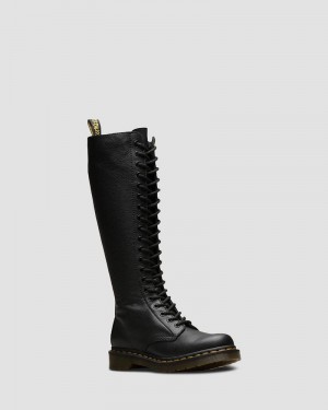 Black Dr Martens 1B60 Virginia Leather Knee High Boots (Virginia) Boots | PF04-W4ZT