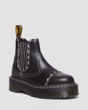 Black Dr Martens 2976 Gothic Americana Leather Platform Chelsea Boots (Wanama) Platforms Boots | ZD54-B4TV