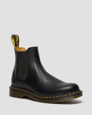 Black Dr Martens 2976 Yellow Stitch Smooth Leather Chelsea Boots (Smooth Leather) Boots | NQ57-H1LI