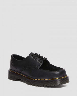 Black Dr Martens 5-Eye Bex Square Toe Hair-On & Leather Shoes (Lucido + Hair On) Shoes | XY49-Y1CZ