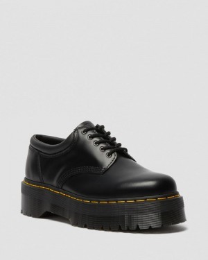 Black Dr Martens 8053 Leather Platform Casual Shoes (Polished Smooth) Platforms Shoes | ZK15-J0OL