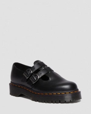 Black Dr Martens 8065 II Bex Smooth Leather Platform Mary Jane Shoes (Smooth Leather) Platforms Shoes | TJ81-N4TV