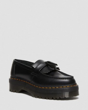 Black Dr Martens Adrian Leather Platform Tassel Loafers (Smooth Leather) Platforms | OE05-X4YG