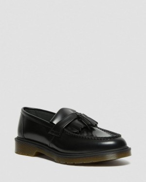 Black Dr Martens Adrian Smooth Leather Tassel Loafers (Polished Smooth) Shoes | ZJ89-B4US