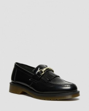 Black Dr Martens Adrian Snaffle Smooth Leather Kiltie Loafers (Polished Smooth) Shoes | RQ29-T0FS