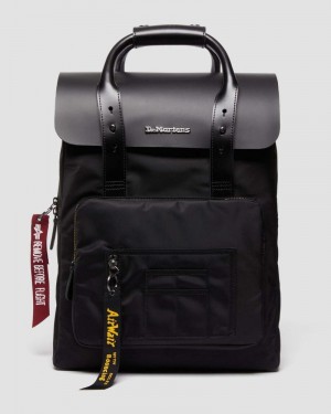 Black Dr Martens Alpha Industries Leather & Nylon Backpack Bags & Backpacks | XF38-T5LR