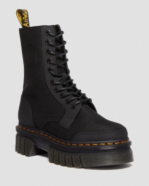 Black Dr Martens Audrick 10-Eye Poly & Leather Platform Boots (Ajax+Extra Tough 50/50) Boots | DG35-Z7PS