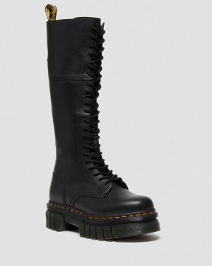 Black Dr Martens Audrick 20-Eye Leather Knee High Platform Boots (Nappa Lux) Platforms Boots | AZ43-V4AW