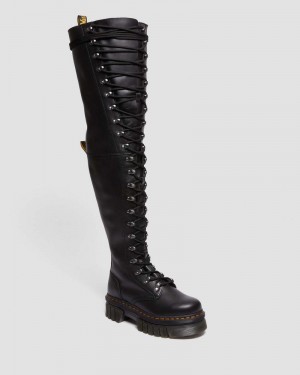 Black Dr Martens Audrick 22-Eye Extreme Lace Knee High Platform Botos (Nappa Lux) Platforms Boots | AZ16-Y7CJ