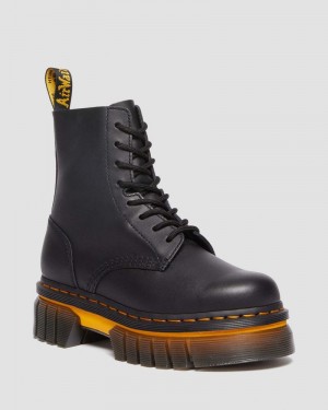 Black Dr Martens Audrick Contrast Sole Leather Platform Ankle Boots (Polished Lucido) Boots | YJ17-S2TG