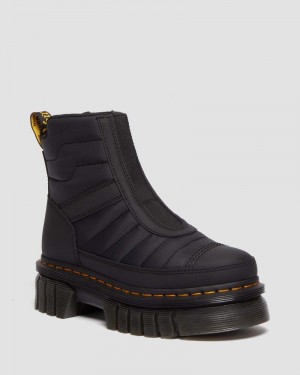 Black Dr Martens Audrick Quilted Platform Chelsea Boots (Rubberised Leather+Warm Quilted) Platforms Boots | NE40-Q7NE