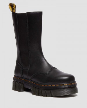 Black Dr Martens Audrick Tall Nappa Leather Platform Chelsea Boots (Nappa Lux) Platforms Boots | OV00-M7QP