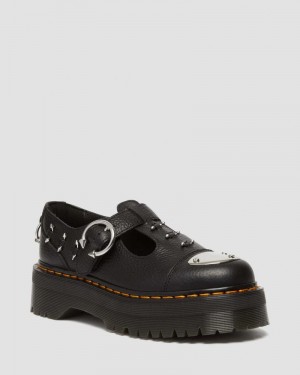 Black Dr Martens Bethan Piercing Leather Platform Mary Jane Shoes (Milled Nappa) Platforms Shoes | SZ51-K7VA