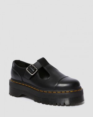 Black Dr Martens Bethan Polished Smooth Leather Platform Shoes (Polished Smooth) Platforms Shoes | QB56-R8JW