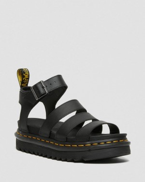 Black Dr Martens Blaire Hydro Leather Strap Sandals (Hydro Leather) Platforms Sandals | QQ45-H8UD