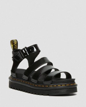 Black Dr Martens Blaire Patent Leather Strap Sandals (Patent Leather) Platforms Sandals | LR94-Y3GU