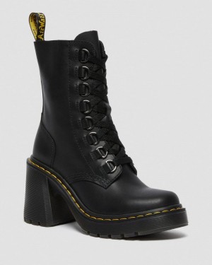 Black Dr Martens Chesney Leather Flared Heel Lace Up Boots (Sendal) Boots | YJ82-X7XU