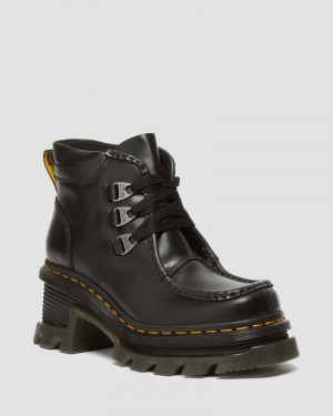 Black Dr Martens Corran 3-Eye Atlas Leather Heeled Boots (Atlas) Boots | LL51-K0QR