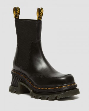 Black Dr Martens Corran Chelsea Atlas Leather Heeled Boots (Atlas) Boots | AP78-W2DO