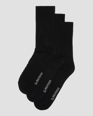 Black Dr Martens Double Doc Organic Cotton Blend 3-Pack Socks (Cotton Blend) Socks | TN28-A1VM