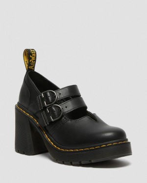 Black Dr Martens Eviee Sendal Leather Heeled Shoes (Sendal) Platforms Shoes | ME47-T5OS