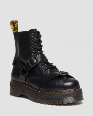 Black Dr Martens Jadon Boot Harness Leather Platforms (Paris) Platforms Boots | IR82-X6JR