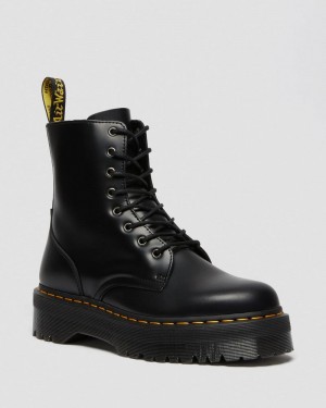 Black Dr Martens Jadon Boot Smooth Leather Platforms (Polished Smooth) Platforms Boots | QF90-N1VB