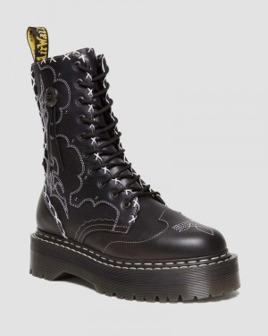 Black Dr Martens Jadon Hi Boot Gothic Americana Leather Platforms (Wanama) Platforms Boots | JD91-K4NS