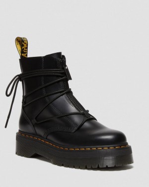 Black Dr Martens Jarrick II Laced Leather Platform Boots (Smooth+Paris) Platforms Boots | GZ22-U2EJ