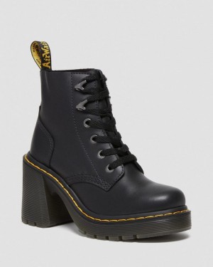 Black Dr Martens Jesy Sendal Leather Lace Up Flared Heel Boots (Sendal) Platforms Boots | SB04-K3YG