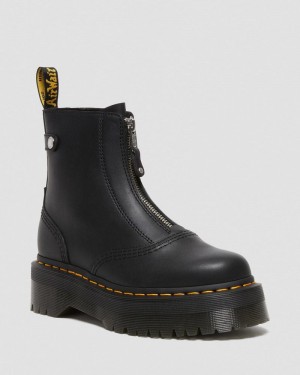 Black Dr Martens Jetta Zipped Sendal Leather Platform Boots (Sendal) Platforms Boots | NS41-X2YH