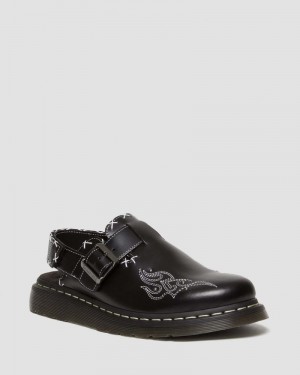 Black Dr Martens Jorge II Gothic Americana Leather Slingback Mules (Atlas) Sandals | ZN59-E3HL