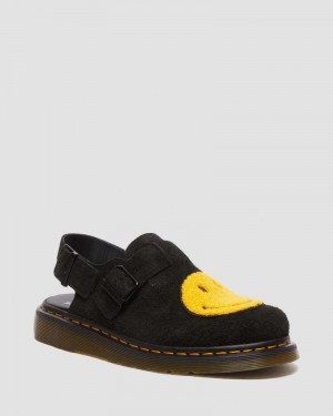 Black Dr Martens Jorge Smiley® Napped Suede Slingback Mules (Long Napped Suede) Sandals | GJ90-W7GO