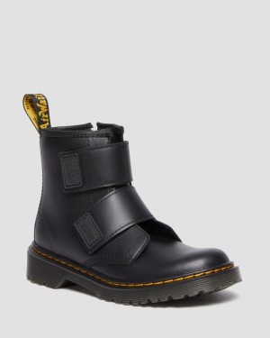 Black Dr Martens Junior 1460 Double Strap Leather Boots (Romario) Shoes | CC37-C1UM